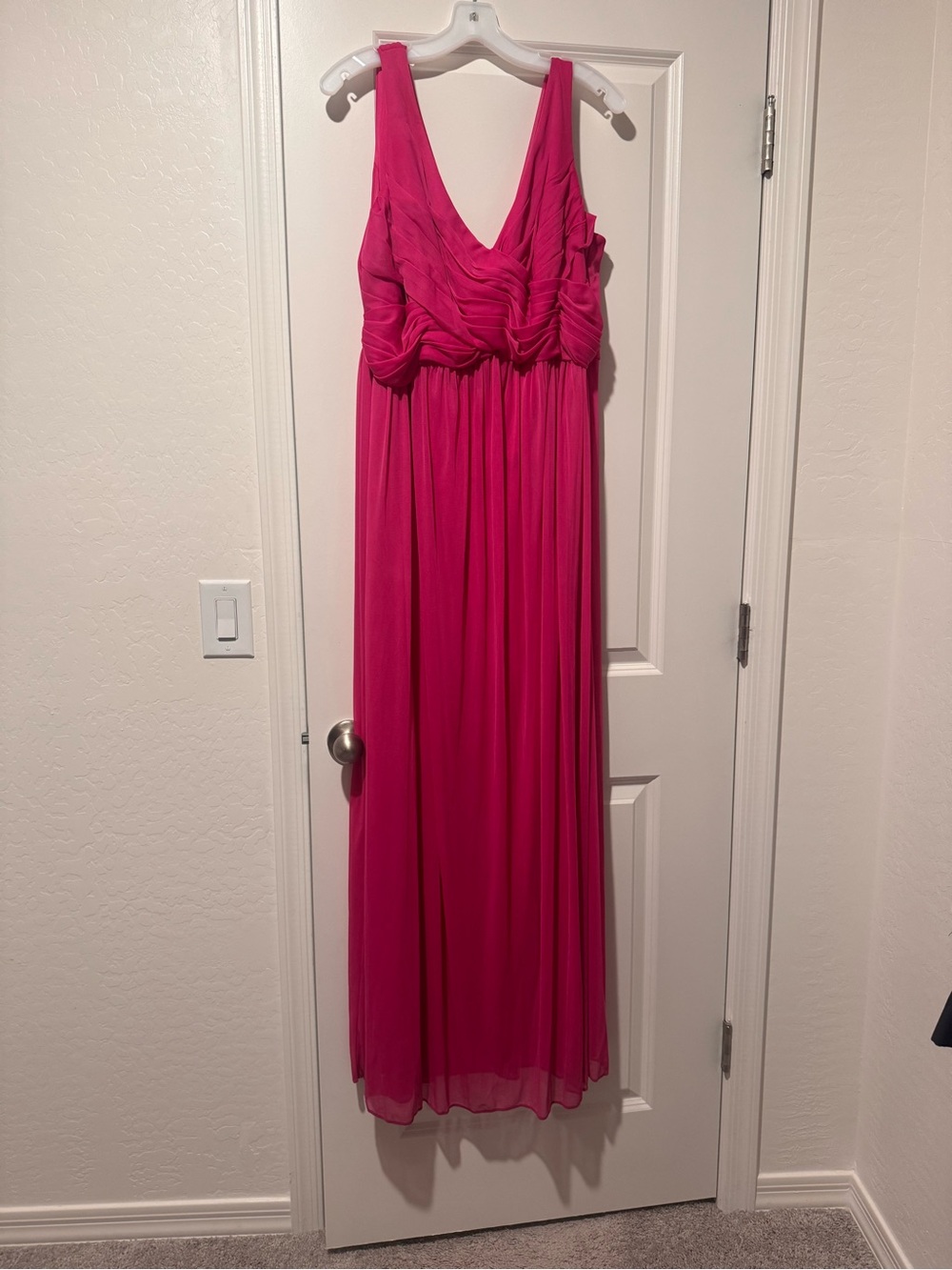 Fuchsia V-Neck Chiffon Prom Gown